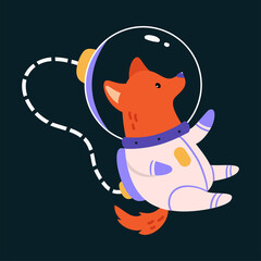 Sticker - Space Adventure with Dog Astronaut in Spacesuit Floating Exploring Galaxy Vector Illustration