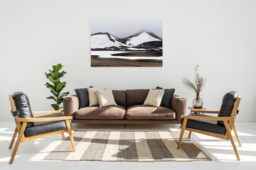 Wall Mural - Two armchairs and soft couch in modern living room