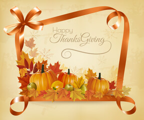 Poster - Happy Thanksgiving Background with colorful leaves and old paper. Vector.