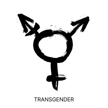 Wall Mural - Hand drawn black ink brush stroke gender symbol. Sexual orientation sign isolated on white background. TRANSGENDER grunge icon. Vector illustration