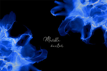 Wall Mural - marble modern texture in blue color. alcohol ink splash with isolated gold foil dots. trendy pastel 