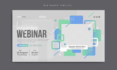 Wall Mural - Online corporate business webinar or digital marketing conference social media promotion web banner template design with abstract modern background, logo and icon. Annual meeting flyer, post & poster 