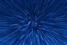 Blurred Blue Zoom Perspective Background. Abstract Soft Explosion Effect. Centric Motion Pattern
