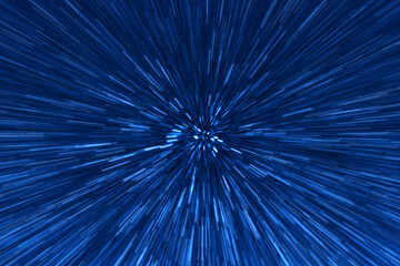 Blurred blue zoom perspective background. Abstract soft explosion effect. Centric motion pattern