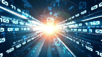 Loopable video of digital data flow on road in concept of program coding with graphic creating vision of fast speed transfer to show digital transformation , disruptive innovation . Seamless Loop .