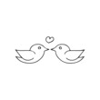 Vector illustration in doodle style. Two doves and a heart