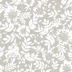 seamless abstract grey  background with white flowers.