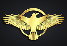 3d Golden Metal Elegant Eagle With Circle Logo Design