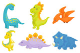 Fototapeta Pokój dzieciecy - Set of cartoon dinosaurs on a white background, vector graphics.