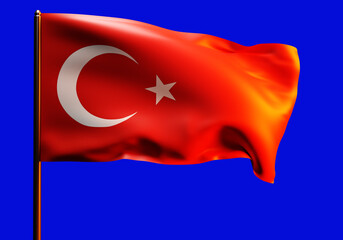 Wall Mural - National flag of Turkey. Banner of Republic of Turkey develops from wind. Turkey symbol with white crescent and star. Patriotic standard of Turkish state. Three-dimensional banner. 3d rendering.