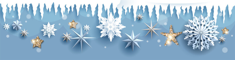 Fotobehang - Decor with stars and snowflakes