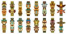 Totem Vector Cartoon Set Icon. Vector Illustration Set Tribal Mask. Isolated Cartoon Icon Traditional Totem On White Background .