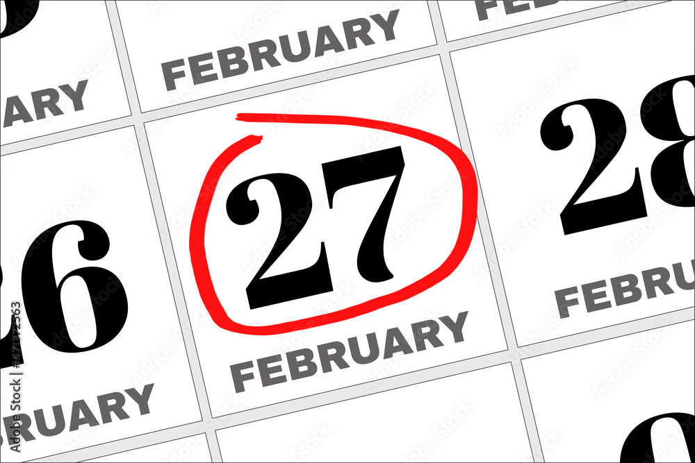 Photo Stock February 27. 27th day of the month, calendar date. Winter month, day of the year concept | Adobe Stock