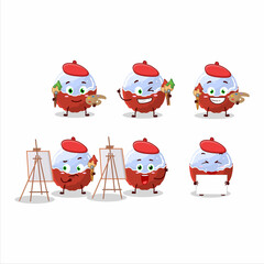 Sticker - Artistic Artist of brigadiero red candy cartoon character painting with a brush