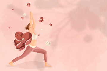 Sticker - Mind and body background vector with floral yoga woman illustration