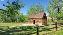 Butch Cassidy Childhood Home, Log Cabin In Circleville, Utah USA. Small Wooden House In Green Summer Landscape