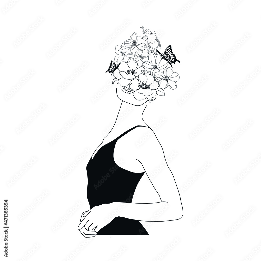 Female Figure with Floral Head Tattoo