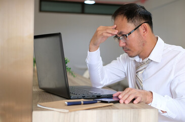 Poster - Businessman is using her laptop. Online banking and payment, Finance and banking networking with an icon client relationship, Digital marketing, The technology business