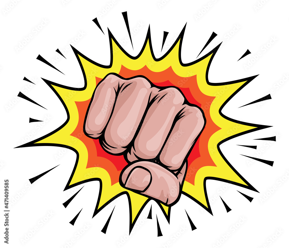 Fist Punch Hand Comic Pop Art Explosion Cartoon Stock Vector | Adobe Stock