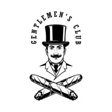 Gentlems Club. Gentleman With Crossed Cigars. Design Element For Logo, Label, Sign. Vector Illustration