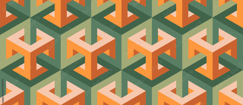 Seamless vector 3D pattern with optical illusions. Cubes. Op Art ...