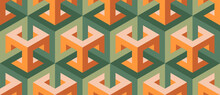 Seamless Vector 3D Pattern With Optical Illusions. Cubes. Op Art. Modern Background For Wrapping, Cards, Fabric, Design Interior, Packing. Psychedelic Geometric Design. Orange. Wallpapers. 3D Tiles.
