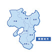 日本の地域図 関西地方 シンプル淡青