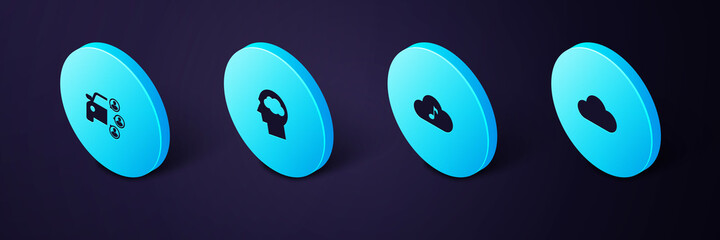 Sticker - Set Isometric Music streaming service, , Head silhouette with cloud and Car sharing icon. Vector