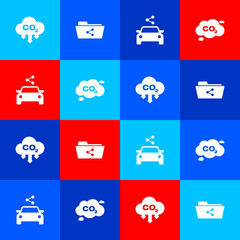 Sticker - Set CO2 emissions in cloud, Share folder, Car sharing and icon. Vector