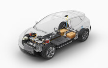 Electric Car Technical Cutaway 3d Rendering.