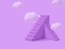 3d Realistic Style Purple Stairs With Clouds. Success Or Growth Concept. Vector Illustration.