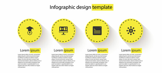 Set Graduation cap, Algorithm, Web developer programming code and Neural network. Business infographic template. Vector