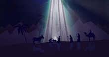 Image Of Nativity With Glowing Lights And Floating Spots