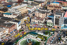 High Angle View Of Street Amidst Buildings In Lagos City, Nigeria
