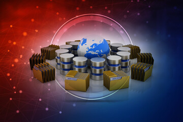 Poster - 3d rendering Database storage data base folder storage with globe
