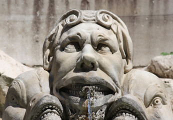 Wall Mural - Closeup of a water fountain statue in the Pantheon piazza in Rome, Italy