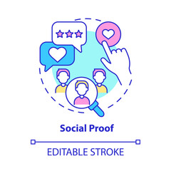 Social proof concept icon. Customer buying behavior pattern. Society influence. Product quality rating abstract idea thin line illustration. Vector isolated outline color drawing. Editable stroke