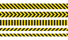 Yellow And Black Danger Ribbons. Police Line, Crime Scene, Do Not Cross, Construction Site Road