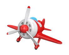 Toy Cartoon Airplane In Red On A White Background, 3d Render