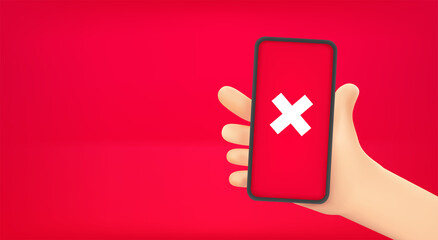 Aufkleber - Man holding smartphone with cross symbol. Vector banner with copy space