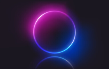 Poster - Circle neon glowing frame on dark background. Trendy color vivid gradient. Template for design