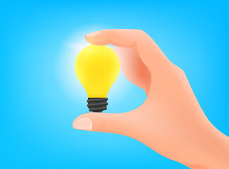 Fototapete - Man holding the light bulb in a hand. Idea concept