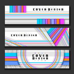 Wall Mural - Vector Headers Set, 3 colorful layouts with decorative design circles with copy space for ad text, creative header templates for advertising, horizontal promo concepts with white striped background