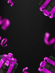 Aufkleber - Black boxes with violet ribbons. 3d style vector banner
