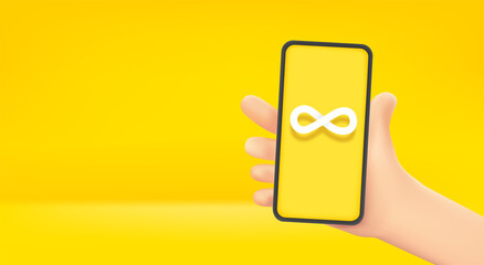 Aufkleber - Man holding smartphone with infinity symbol. Vector banner with copy space