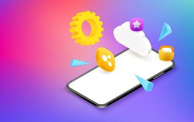 Aufkleber - Sharing files with mobile phone. Vector banner with copy space