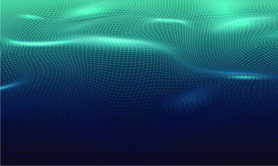 Wall Mural - Technology digital wave background concept. Beautiful motion waving dots texture with glowing defocused particles. technology background.