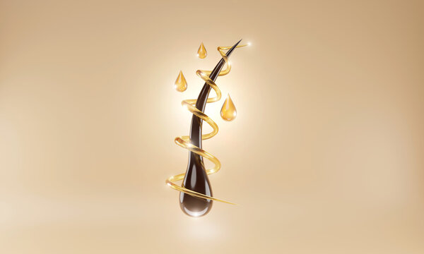 Nourish hair of shampoo or serum. Repair damaged hair. 3d rendering. 
