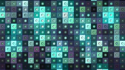 Poster - Colorful blinking rectangles in blue and purple tones, seamless loop. Motion. Small round dots in the center of each square.