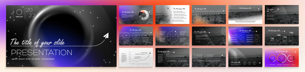 Presentation template, Infographics elements with blurred background. Vector slide template for business project presentations and marketing.	